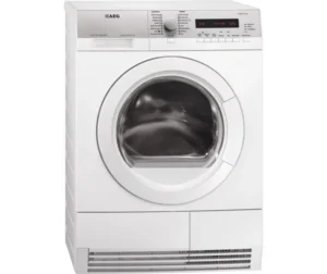 AEG T76389NAH Lavatherm warmtepompdroger met 8 kg laadvermogen, ÖKOFlow-filtersysteem en LCD-display.