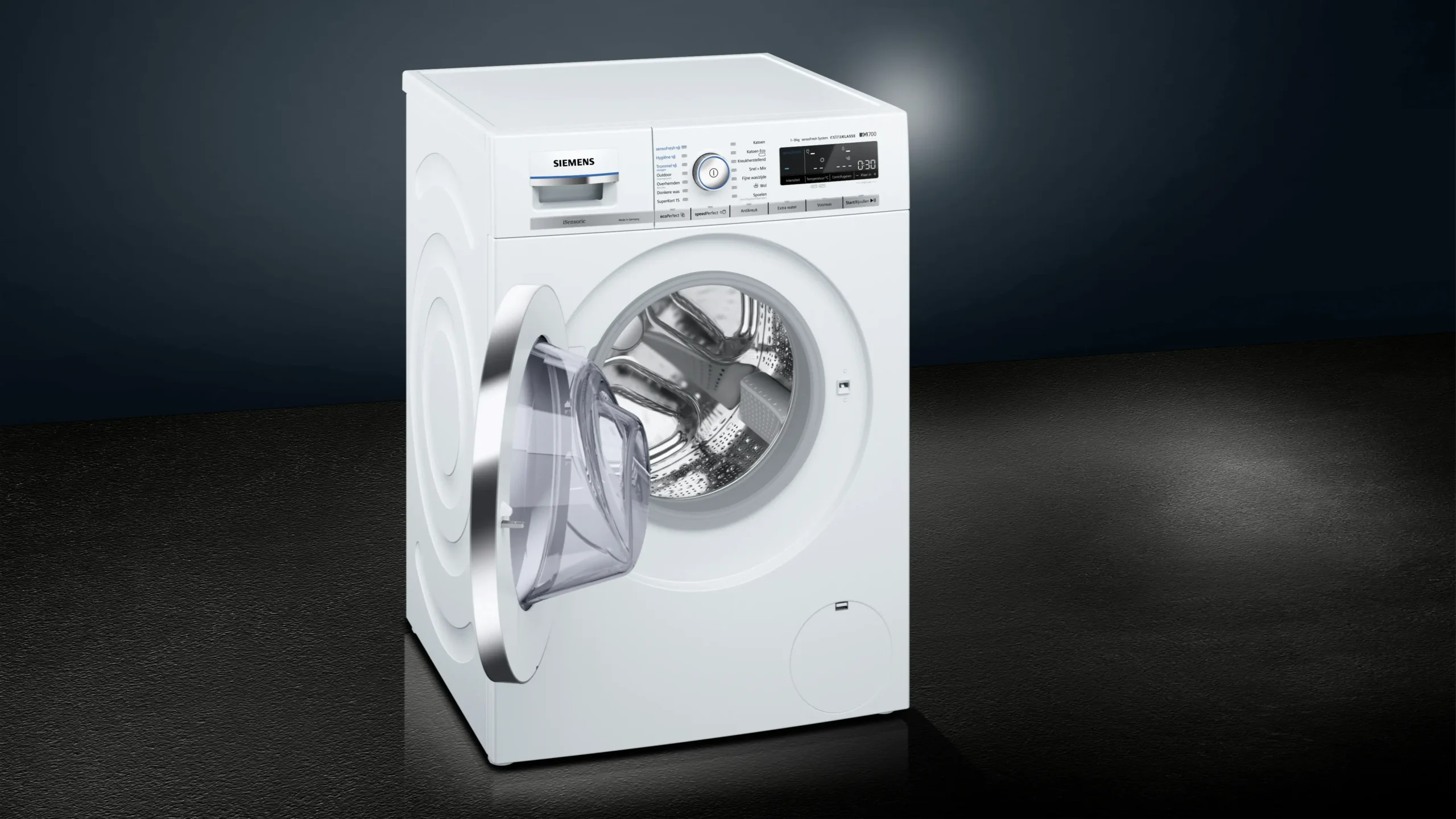 De Siemens iQ700 WM14W890NL wasmachine met 8 kg laadvermogen, sensoFresh, varioSpeed, waterPerfect Plus en aquaStop. Premium, stil en energiezuinig wassen.