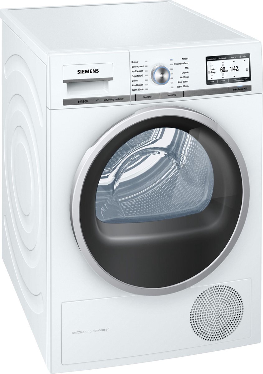 Siemens iQ800 WT47Y700NL witte warmtepompdroger 8 kg met SelfCleaning Condenser en TFT-display