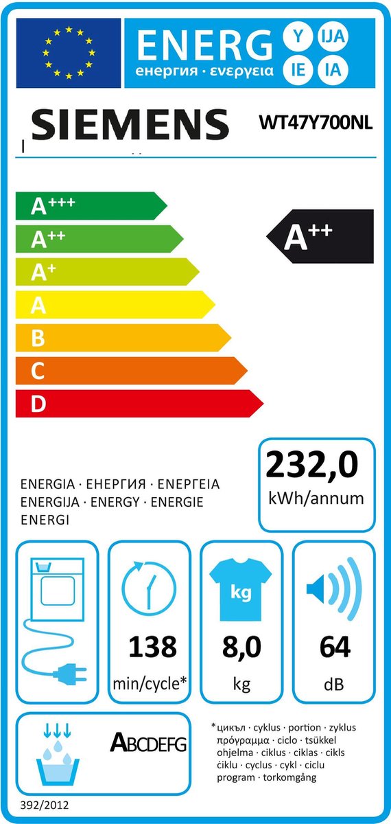 Siemens iQ800 WT47Y700NL witte warmtepompdroger 8 kg met SelfCleaning Condenser en TFT-display