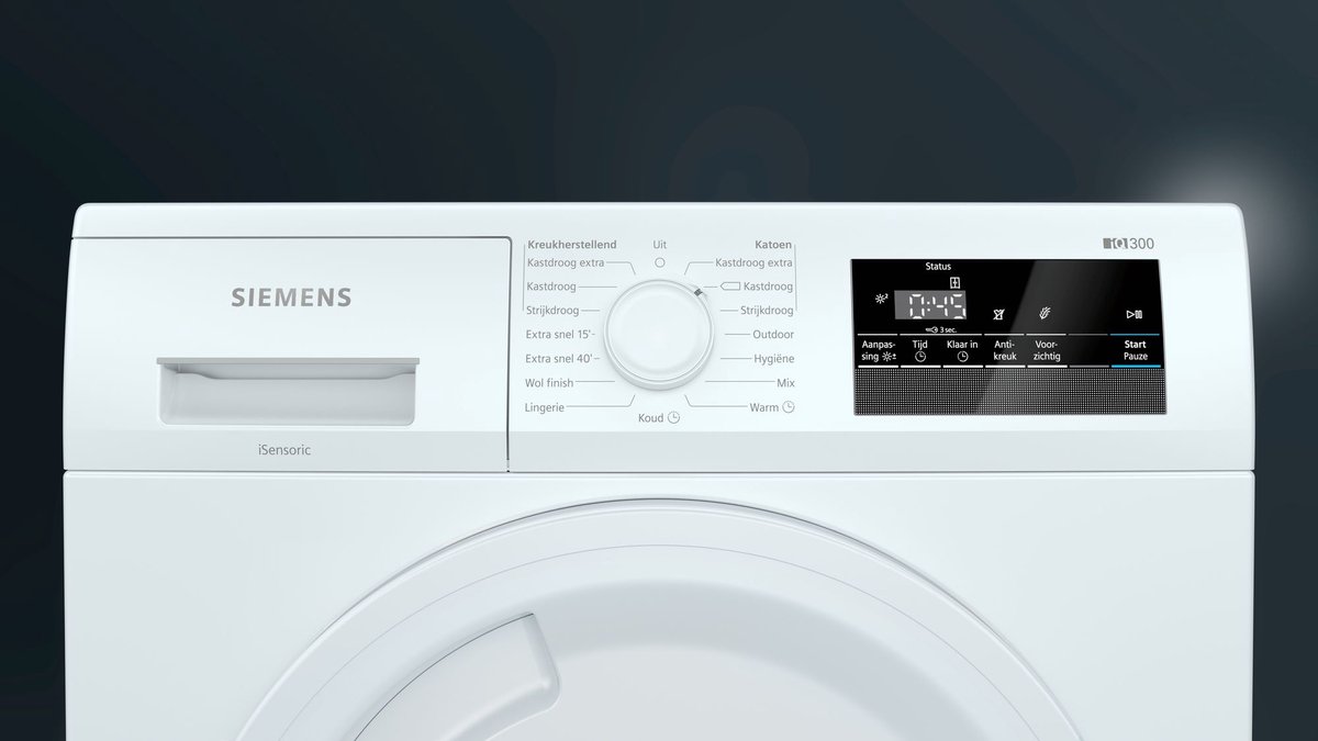 Siemens iQ300 WT43N202 witte condensdroger met 8 kg vulgewicht en autoDry