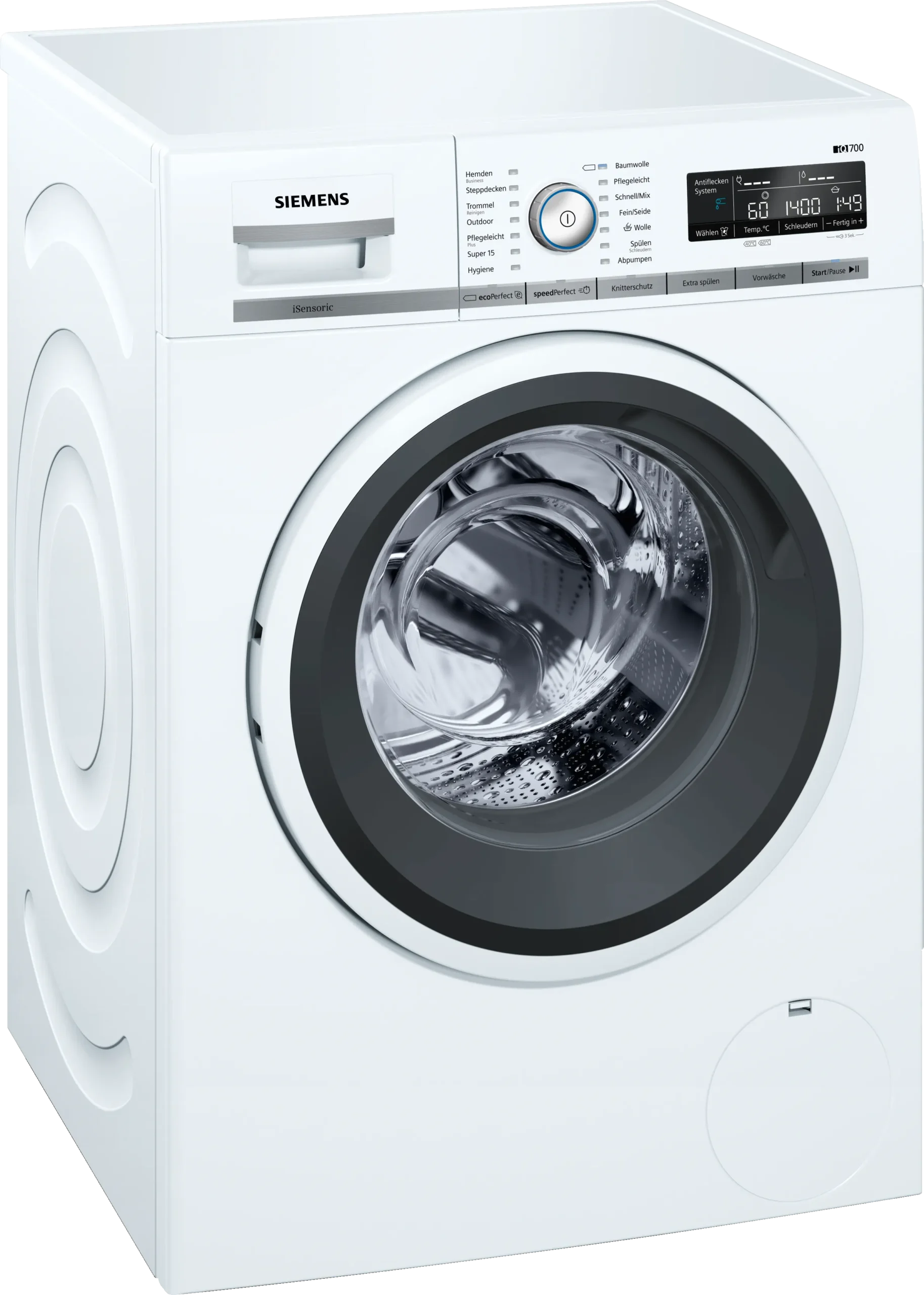 Siemens iQ700 WM14W5V1 witte wasmachine met 9 kg laadvermogen en 1400 toeren