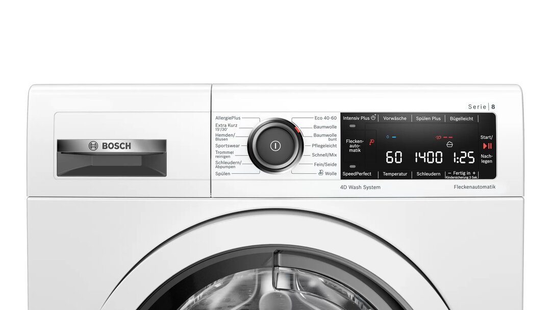 Bosch Serie 8 WAV28MV0 witte wasmachine 9 kg 1400 toeren met 4D Wash en SpeedPerfect