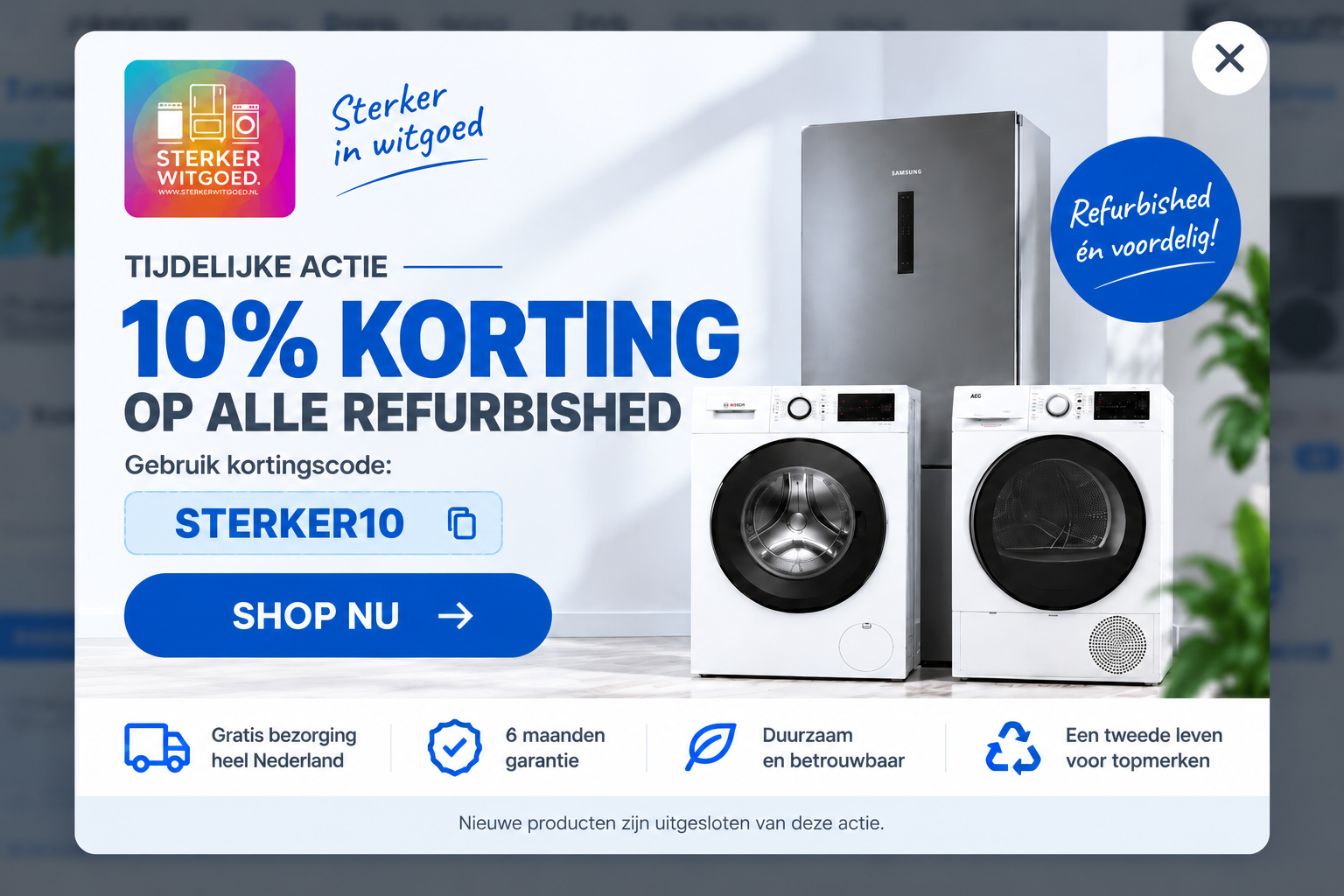 10% korting op refurbished witgoed - kortingscode STERKER10