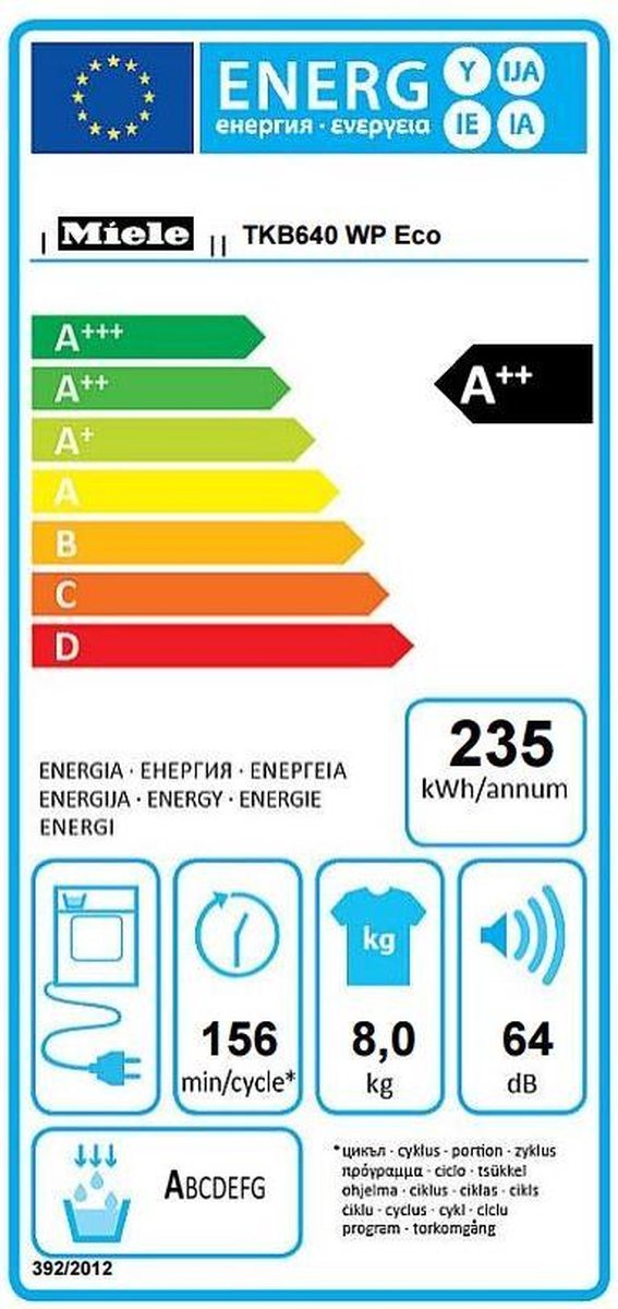 Miele TKB640WP Eco witte warmtepompdroger 8 kg met SoftCare-honingraattrommel