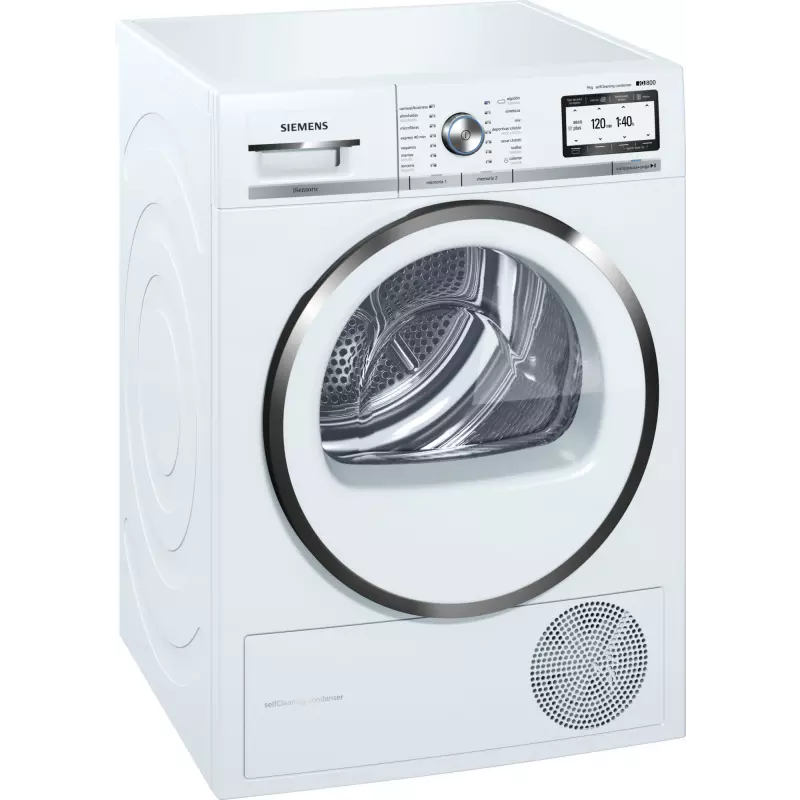 Siemens iQ800 WT48Y773FG witte warmtepompdroger 9 kg met SelfCleaning Condenser en autoDry