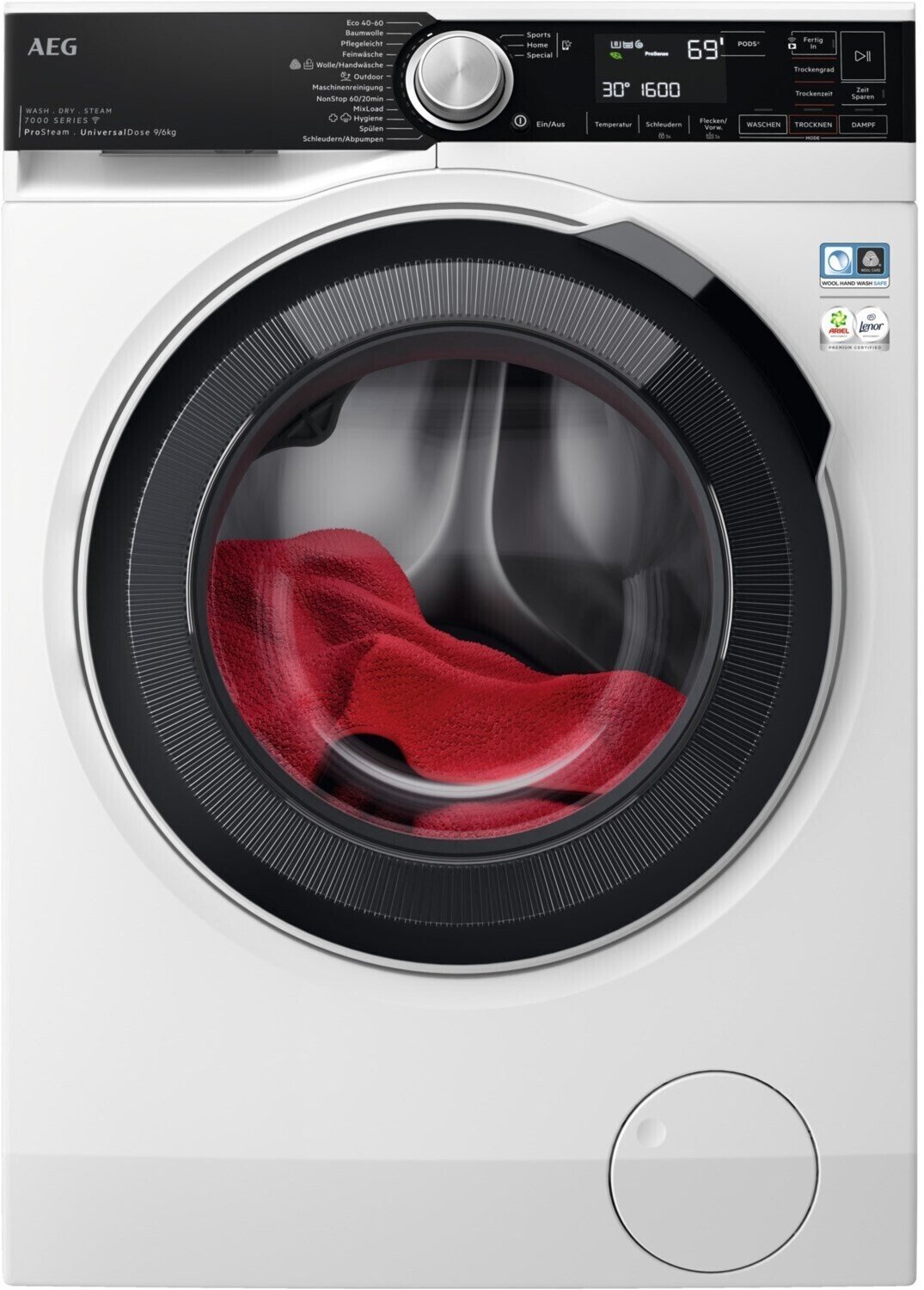 AEG 7000 LWR7W8069EU witte was-droogcombinatie 9 kg wassen 6 kg drogen 1600 toeren ProSteam