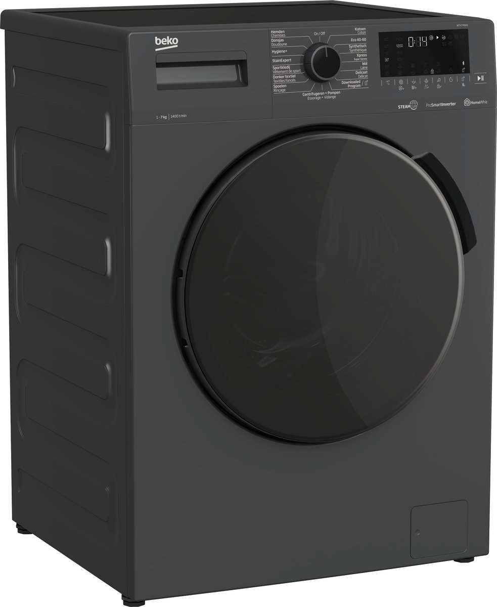 Beko WTV7740A1 wasmachine 7 kg 1400 toeren antraciet met SteamCure en HomeWhiz