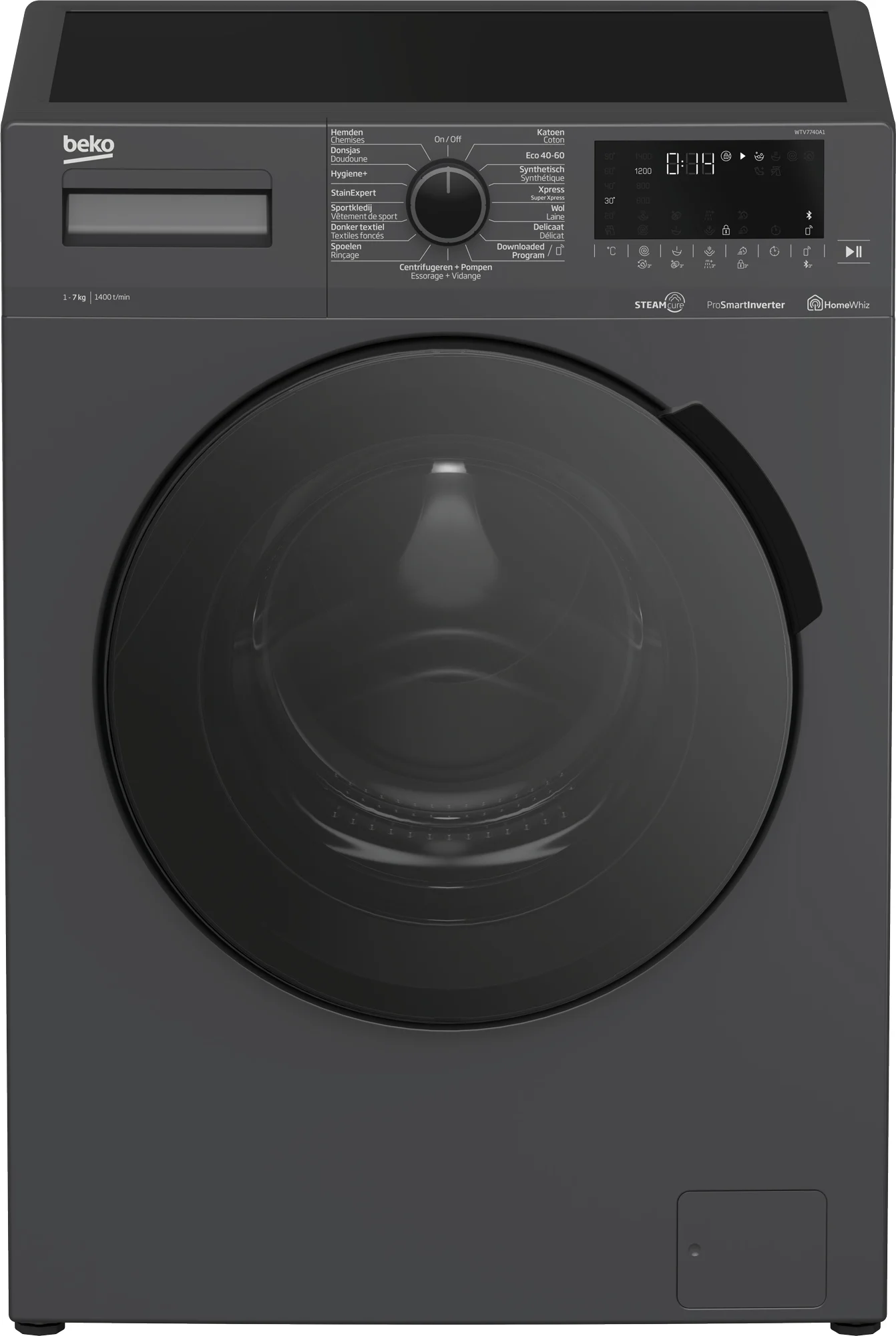 Beko WTV7740A1 wasmachine 7 kg 1400 toeren antraciet met SteamCure en HomeWhiz