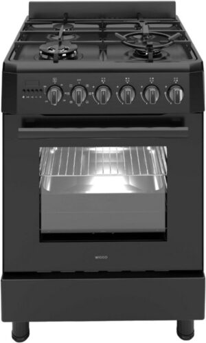 Wiggo WO-E639B(BB) zwart gasfornuis 60 cm met 5 kookzones en wokbrander