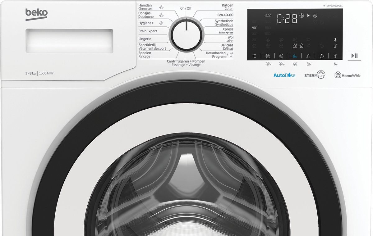 Beko WTV8761BSCDOS1 witte wasmachine 8 kg 1600 toeren met AutoDose en SteamCure