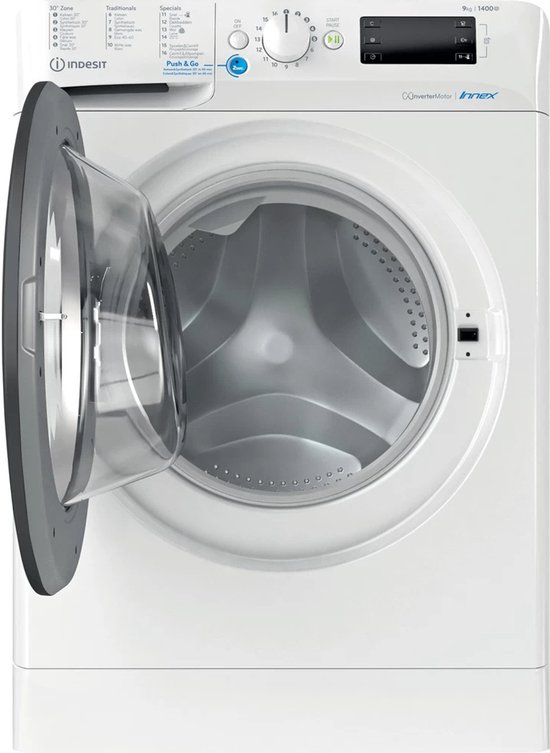 Indesit BWEBE 91485X WK N witte wasmachine met zwarte deur 9 kg 1400 toeren Push & Go