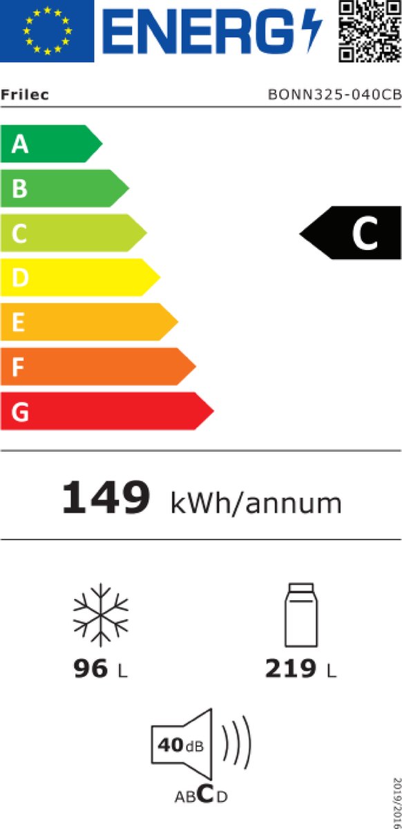 Frilec BONN325-040CB zwarte koel-vriescombinatie 315 liter energieklasse C met vriesgedeelte onderaan