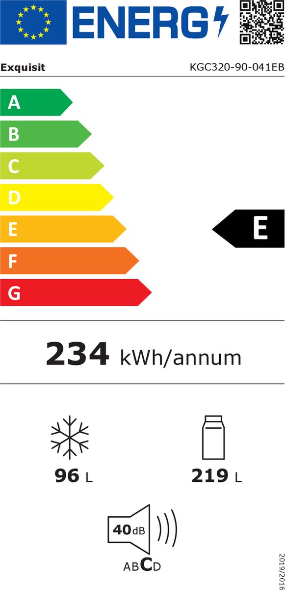 Exquisit KGC320-90-E-041EB zwarte koel-vriescombinatie 315 liter energieklasse E met vriesgedeelte onderaan
